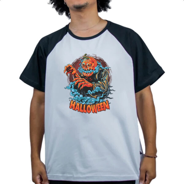 Camiseta Raglan Halloween Pumpkin Nevoeiro - Imagem 4