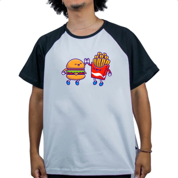 Camiseta Raglan Hamburguer e fritas melhores amigos - Imagem 4