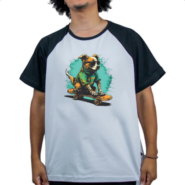 Camiseta Raglan Cachorro skatetista de oculos escuro - Imagem 4