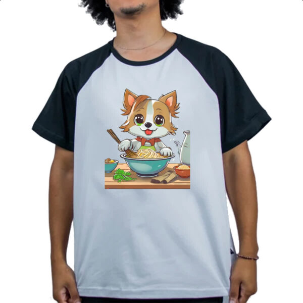 Camiseta Raglan Cao feliz cozinhando lamem - Imagem 4
