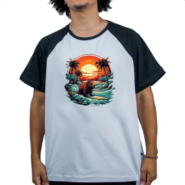 Camiseta Raglan Capivara Surf Sunset - Imagem 4