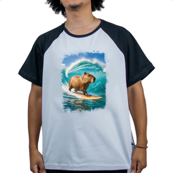 Camiseta Raglan Capivara surfando no Hawaii - Imagem 4