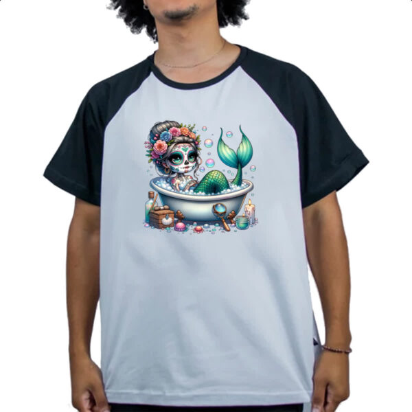 Camiseta Raglan Caveira catrina sereia - Imagem 4