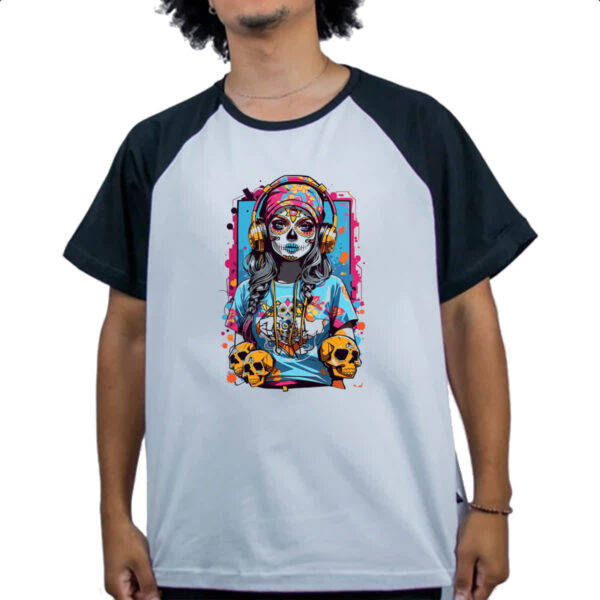 Camiseta Raglan Caveira mexicana girl sound - Imagem 4