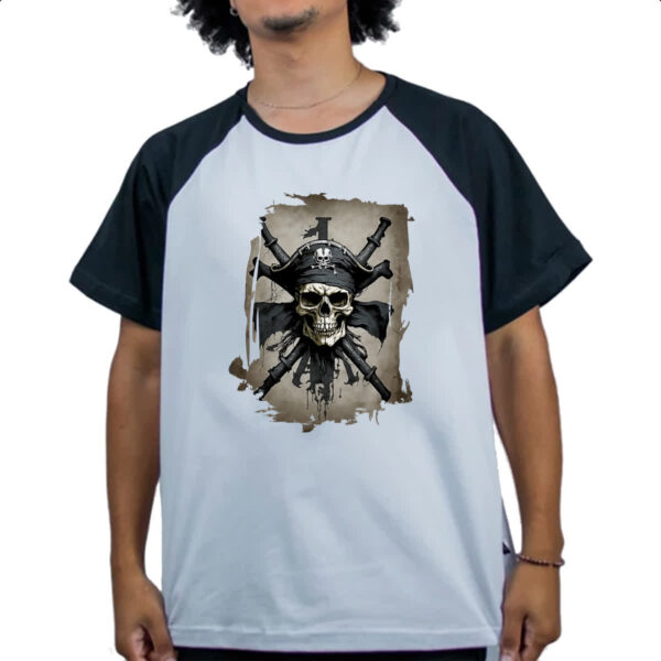 Camiseta Raglan Caveira pirata pano - Imagem 4