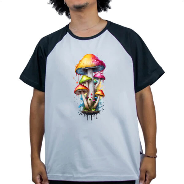 Camiseta Raglan Cogumelos coloridos splash - Imagem 4
