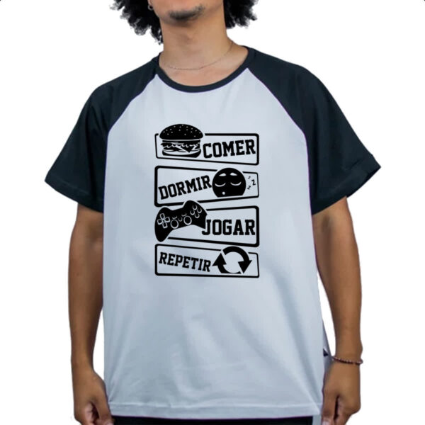 Camiseta Raglan Comer Dormir Jogar Repetir - Imagem 4