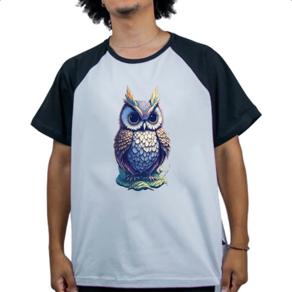 Camiseta Raglan Coruja Fantasy Art Neon - Imagem 4