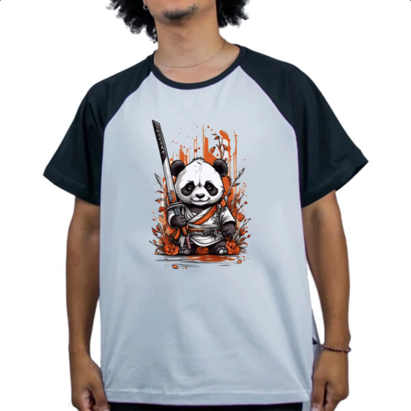 Camiseta Raglan Cute cartoon panda samurai - Imagem 4