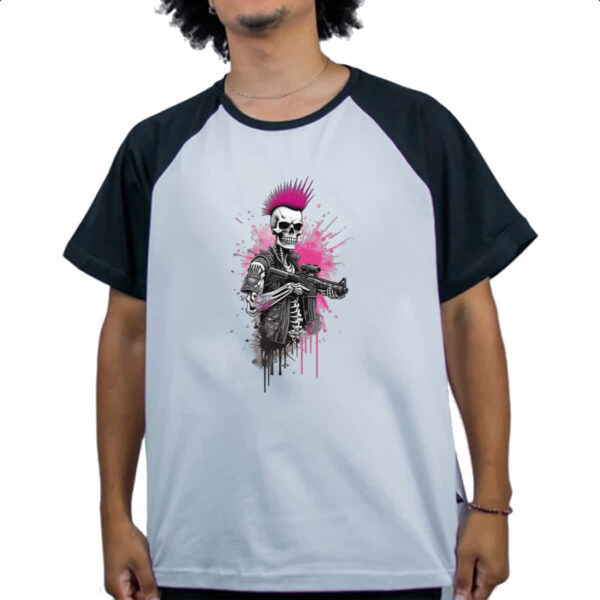 Camiseta Raglan Cyber Punk caveira guerrilheira - Imagem 4