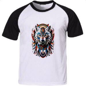Camiseta Raglan Espirito lobo tribal americano