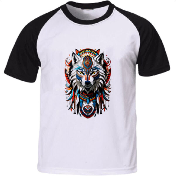 Camiseta Raglan Espirito lobo tribal americano