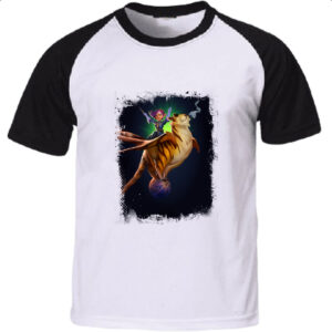 Camiseta Raglan Empires and Puzzles Heroi Eiora e Fluffy