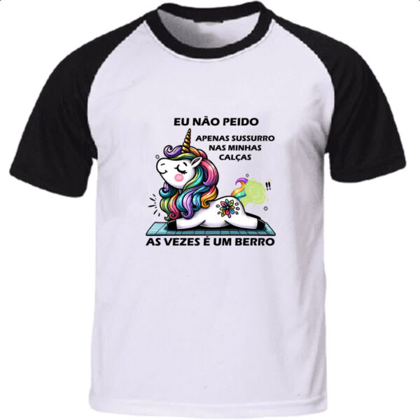 Camiseta Raglan Eu nao peido unicornio