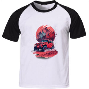 Camiseta Raglan Jeep Vermelho Sunset Art