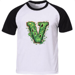 Camiseta Raglan Zumbi Alfabeto Letra V