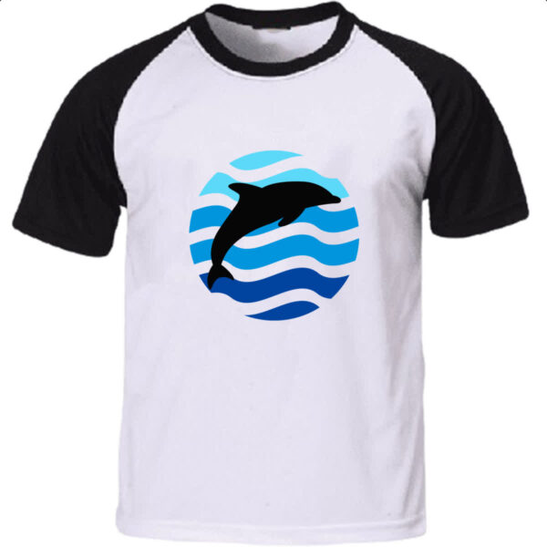 Camiseta Raglan Animais marinhos Golfinho silhueta sunset