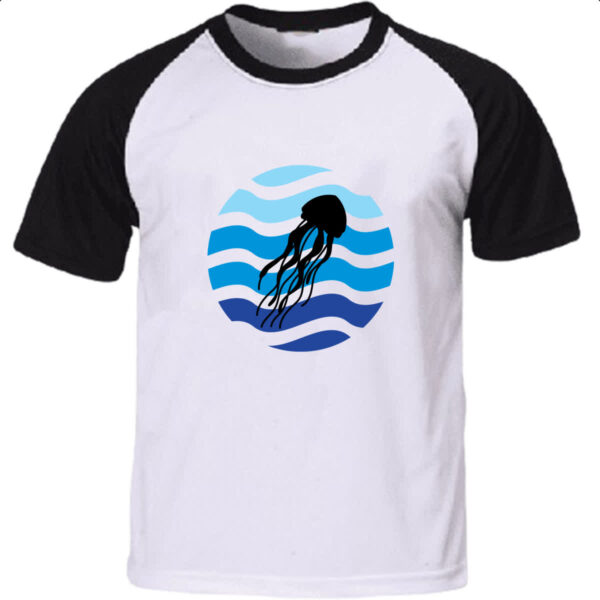 Camiseta Raglan Animais marinhos agua-viva silhueta sunset