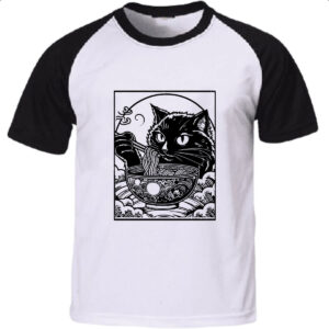 Camiseta Raglan Gato comendo lamen