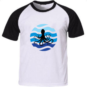 Camiseta Raglan Animais marinhos polvo silhueta sunset