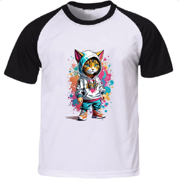 Camiseta Raglan Gato Splash Grafite