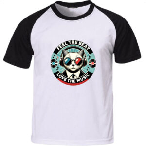 Camiseta Raglan Gato feel the beet love music