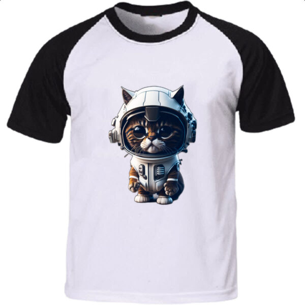 Camiseta Raglan Gato filhote fofinho astronauta