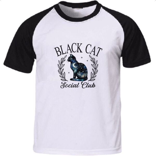 Camiseta Raglan Gato preto noite social club