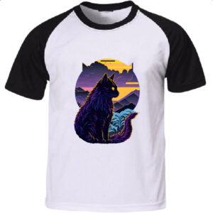 Camiseta Raglan Gato silhoueta sunset