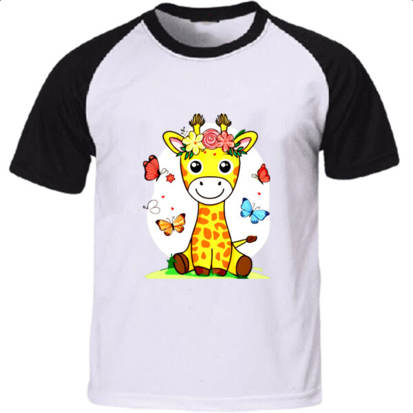 Camiseta Raglan Girafa fofa borboletas