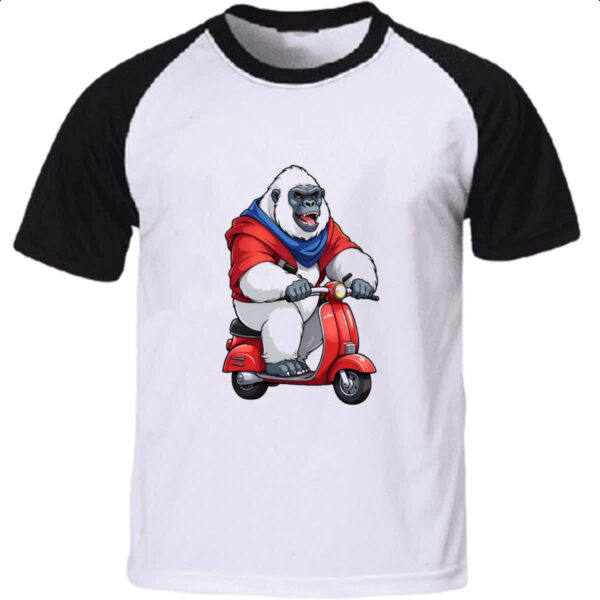Camiseta Raglan Gorila albino na scooter