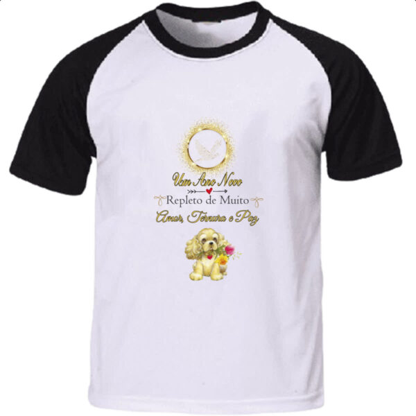 Camiseta Raglan Ano Novo Cachorro Fofo