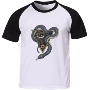 Camiseta Raglan Illuminati olho e serpente