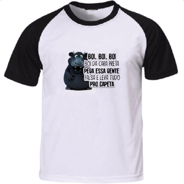 Camiseta Raglan Ironico Boi da cara preta pega gente falsa