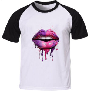 Camiseta Raglan Labios pink e purpura derretendo