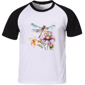 Camiseta Raglan Libelula na flor