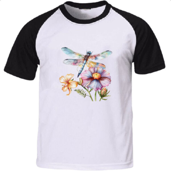 Camiseta Raglan Libelula na flor