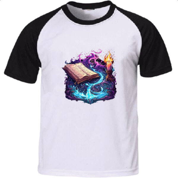Camiseta Raglan Livro magia em acao