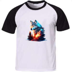 Camiseta Raglan Lobo brilhante terreno rochoso