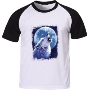 Camiseta Raglan Lobo uivando ao luar