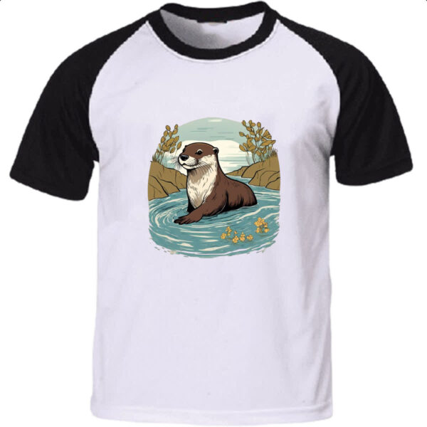 Camiseta Raglan Lontra nadando