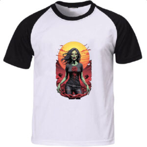 Camiseta Raglan Mulher Zumbi Sunset Art
