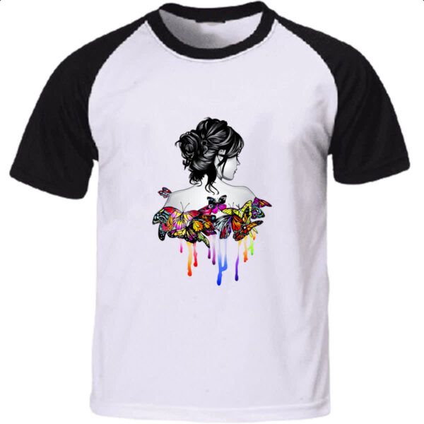 Camiseta Raglan Mulher virtuosa e borboletas