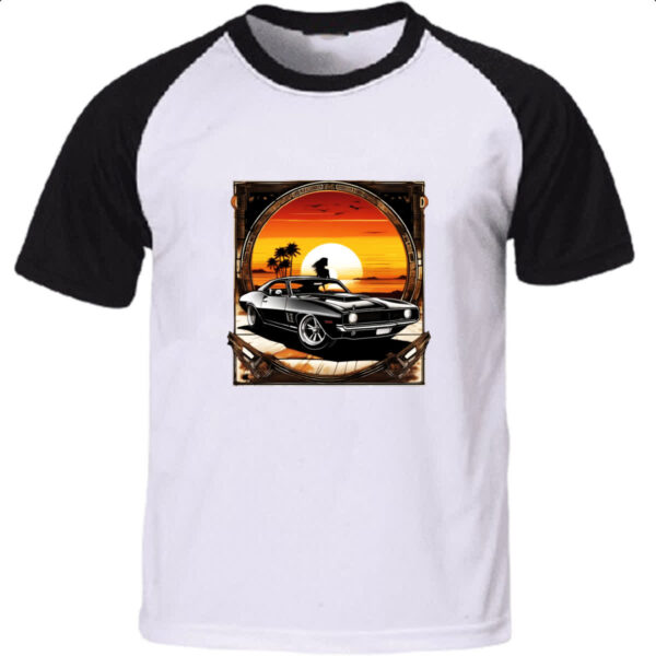Camiseta Raglan Muscle Car Sunset Art