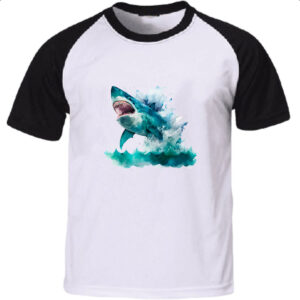 Camiseta Raglan Megalodonte aquarela 1