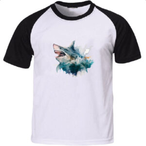 Camiseta Raglan Megalodonte aquarela 2