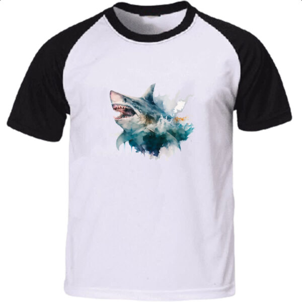 Camiseta Raglan Megalodonte aquarela 2