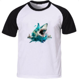Camiseta Raglan Megalodonte aquarela 3