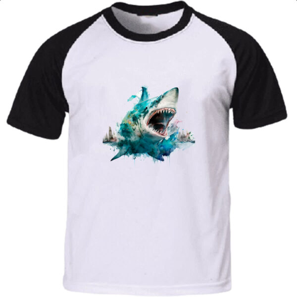 Camiseta Raglan Megalodonte aquarela 3