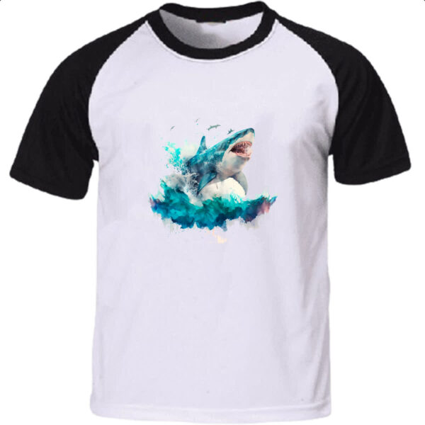 Camiseta Raglan Megalodonte aquarela 4